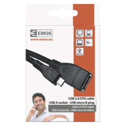 Datový OTG kabel USB-A 2.0 / micro USB-B 2.0 s funkcí redukce, 15 cm, černý