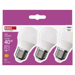 LED žárovka Classic Mini Globe / E27 / 4,2 W (40 W) / 470 lm / neutrální bílá, 3 ks