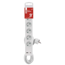 Prodlužovací kabel 3 m / 5 zásuvky / s vypínačem / bílý / 1×USB-A + 1×USB-C / 1,5 mm2