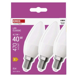 LED žárovka Classic svíčka / E14 / 4,2 W (40 W) / 470 lm / neutrální bílá, 3 ks