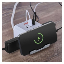 Prodlužovací kabel - kostka 2 m / 2 zásuvky / bílý / 2×USB-A+1×USB-C+Qi / 1,5 mm2