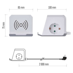 Prodlužovací kabel - kostka 2 m / 2 zásuvky / bílý / 2×USB-A+1×USB-C+Qi / 1,5 mm2