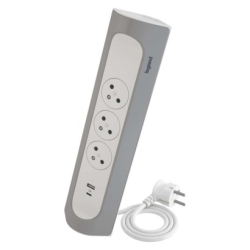 Legrand prodlužovací kabel 1 m / 3 zásuvky / s USB / hliník-bílá / PVC / 1,5 mm2