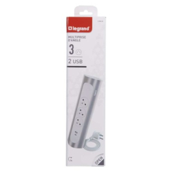 Legrand prodlužovací kabel 1 m / 3 zásuvky / s USB / hliník-bílá / PVC / 1,5 mm2