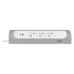 Legrand prodlužovací kabel 1 m / 3 zásuvky / s USB / hliník-bílá / PVC / 1,5 mm2