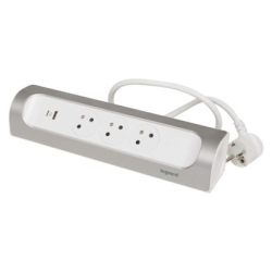 Legrand prodlužovací kabel 1 m / 3 zásuvky / s USB / hliník-bílá / PVC / 1,5 mm2