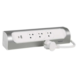 Legrand prodlužovací kabel 1 m / 3 zásuvky / s USB / hliník-bílá / PVC / 1,5 mm2