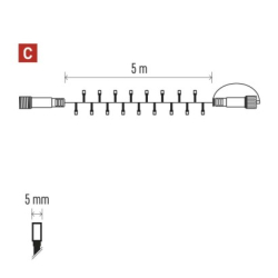 Standard LED spojovací vánoční řetěz, 5 m, venkovní i vnitřní, teplá bílá