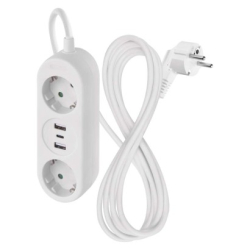 Prodlužovací kabel 1,4 m / 2 zásuvky+2×USB-A+1×USB-C / s vypínačem  / bílý / PVC / 1,5 mm2