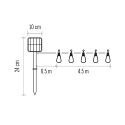 LED řetěz se solárním panelem – 10x párty žárovky, 5 m, venkovní i vnitřní, vintage