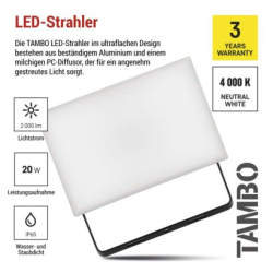 LED reflektor TAMBO, 20 W, 2000l m, IP65, černý