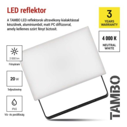 LED reflektor TAMBO, 20 W, 2000l m, IP65, černý