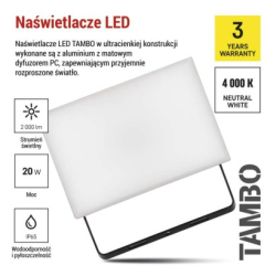 LED reflektor TAMBO, 20 W, 2000l m, IP65, černý