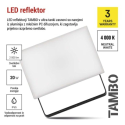 LED reflektor TAMBO, 20 W, 2000l m, IP65, černý