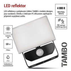 LED reflektor TAMBO se senzorem pohybu, 10 W, 1000 lm, černý