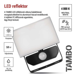 LED reflektor TAMBO se senzorem pohybu, 10 W, 1000 lm, černý