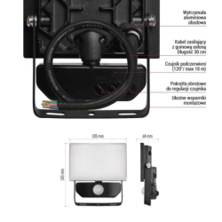 LED reflektor TAMBO se senzorem pohybu, 10 W, 1000 lm, černý